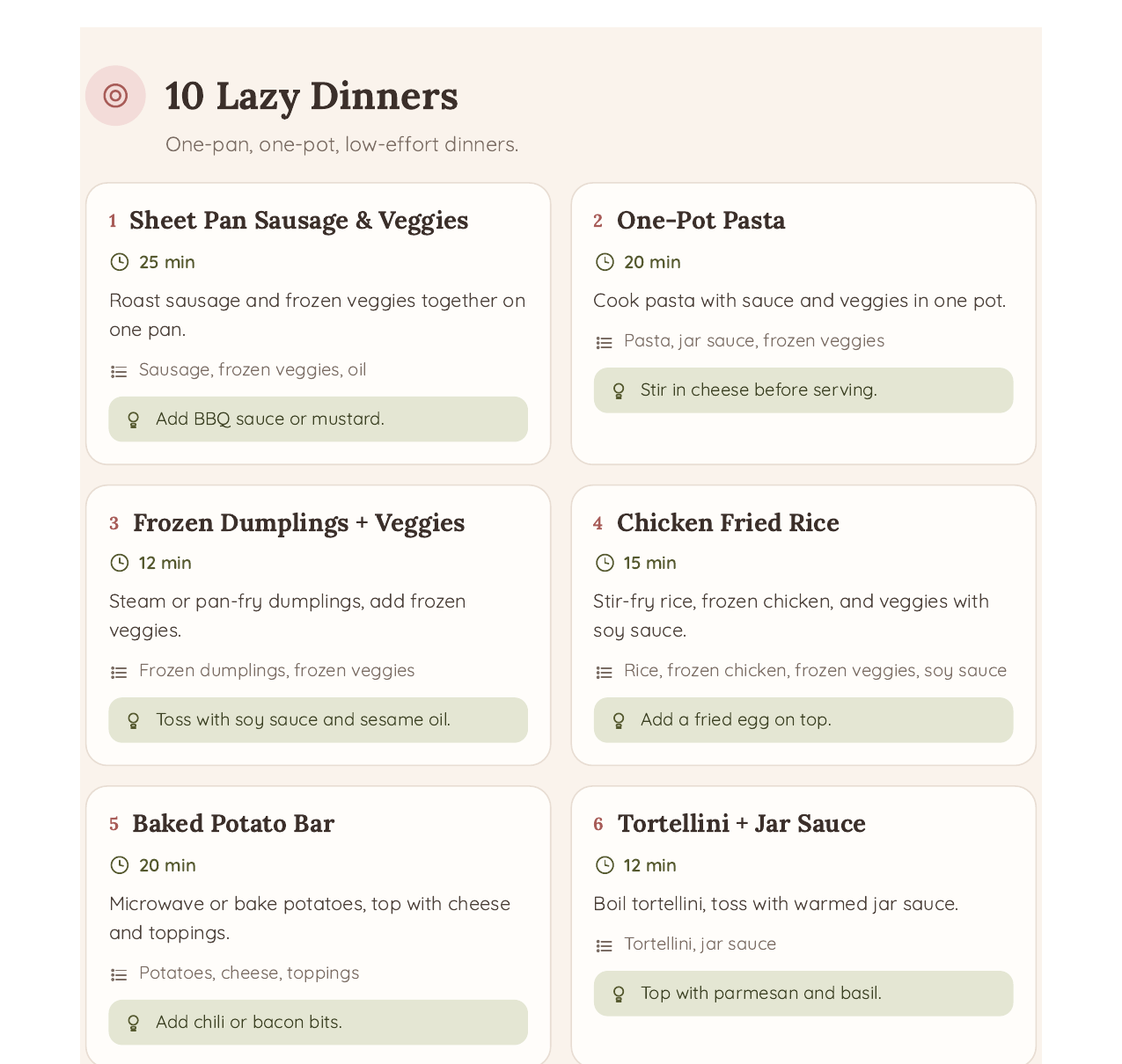 Lazy dinners page preview